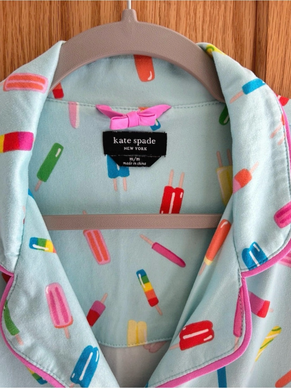 Kate Spade Popsicles Pajama Top Tiffany Blue Colorful Bright Happy Pink Trim M - Picture 2 of 4